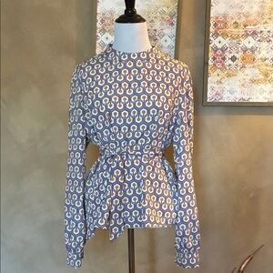 Geometric Print Long-Sleeve Top - Black, Amber & White